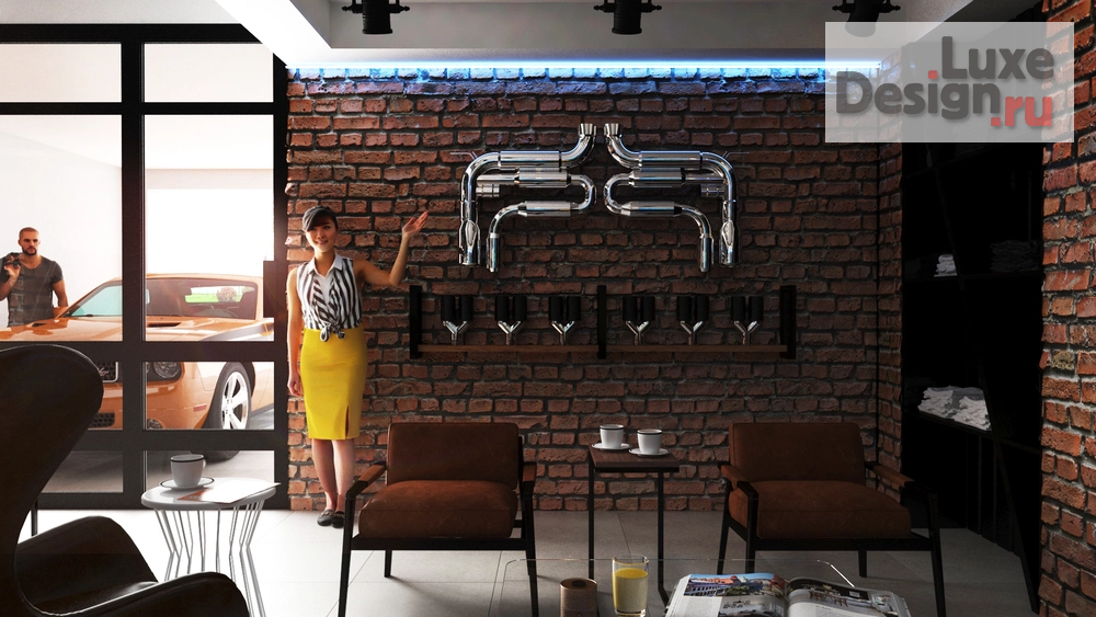 Дизайн интерьера автосалона "Лаундж зона ГЛУШИТЕЛИ 32" (фото 16)