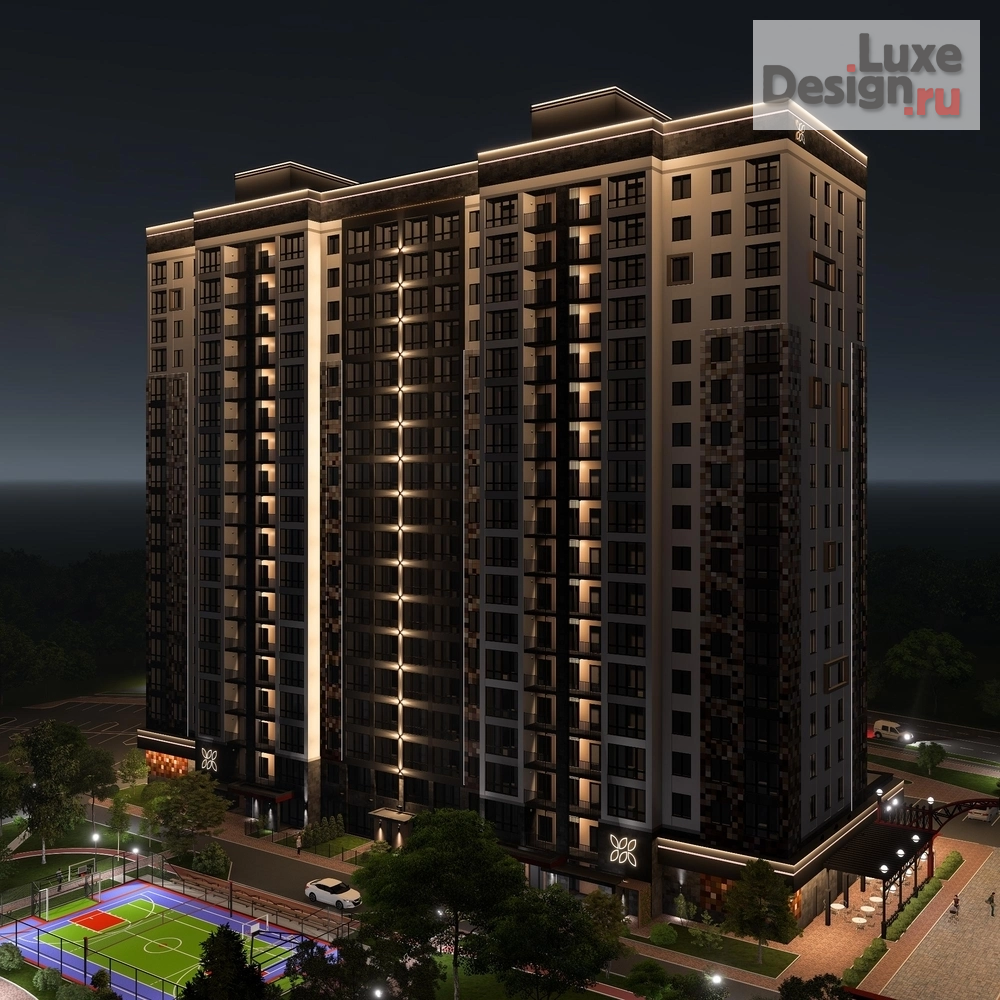 Общественная архитектура "ЖК "Цветной Бульвар" - ночной вид. Для заказа дизайн-проекта звоните или пишите: +7 (919) 199-01-43" (фото 1)