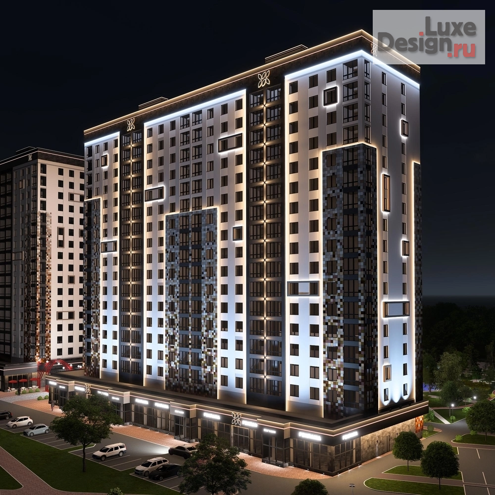 Общественная архитектура "ЖК "Цветной Бульвар" - ночной вид. Для заказа дизайн-проекта звоните или пишите: +7 (919) 199-01-43" (фото 4)