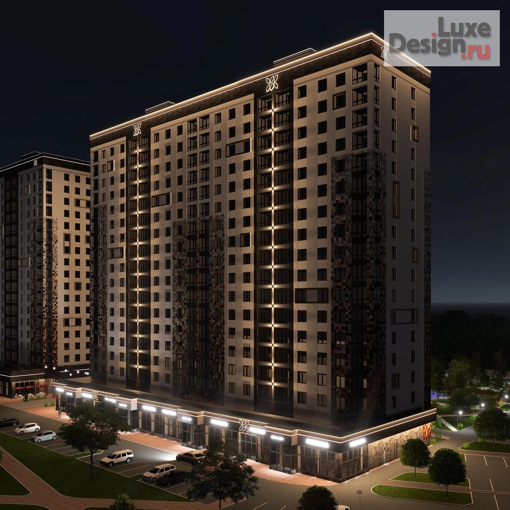 Общественная архитектура "ЖК "Цветной Бульвар" - ночной вид. Для заказа дизайн-проекта звоните или пишите: +7 (919) 199-01-43" (фото 6)